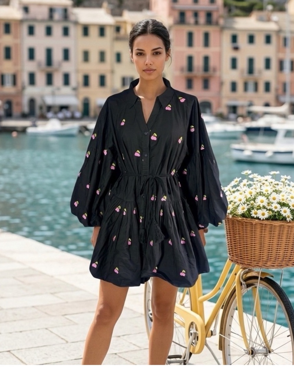 Avec Les filles black cherry embroidered dress